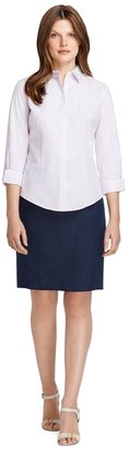 Brooks Brothers Petite Fitted Non-Iron Three-Quarter Sleeve Fine Stripe Dress Shirt
