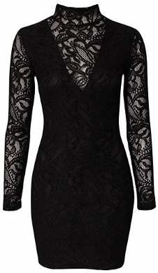 Pearl Collared Lace Dress Black