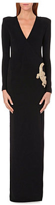 Balmain Crocodile-embellished stretch-crepe gown