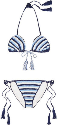 Anna Kosturova Striped crocheted cotton triangle bikini