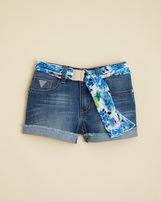 GUESS Girls' Denim Shorts with Floral Belt - Sizes 7-16