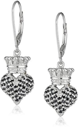 King Baby Studio Crowned Heart" Small 3D Crowned Heart with Pave Black Cubic Zirconia Leverback Earrings
