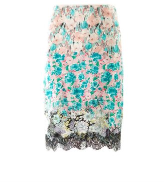 Nina Ricci Floral-print and lace silk skirt