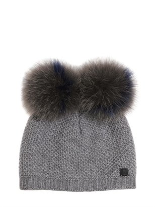 Fendi Doubled Wool Hat With Fox Fur Pompoms