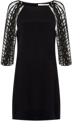 Nougat London Dress with Tulle Sequin Sleeves