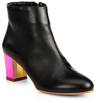 Rupert Sanderson Leather Colorblock Heel Ankle Boots