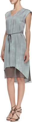 Elie Tahari Dorene Sleeveless Tie-Waist Dress, Soft Sky