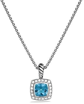 David Yurman Petite Albion Pendant with Blue Topaz and Diamonds on Chain