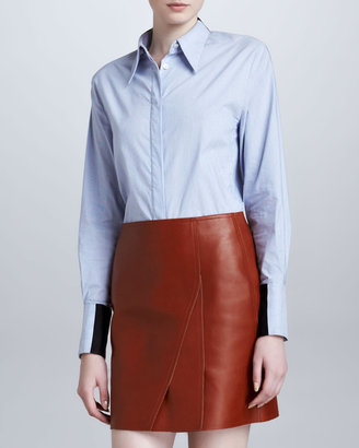 3.1 Phillip Lim Layered Leather Miniskirt, Cognac