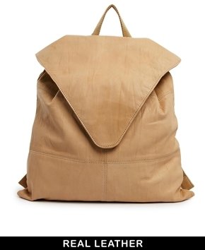 ASOS Leather Backpack With Pointed Flap - Brown