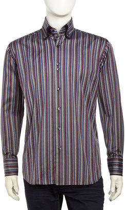 Bogosse Yunus 88 Striped Sports Shirt, Gray/Purple