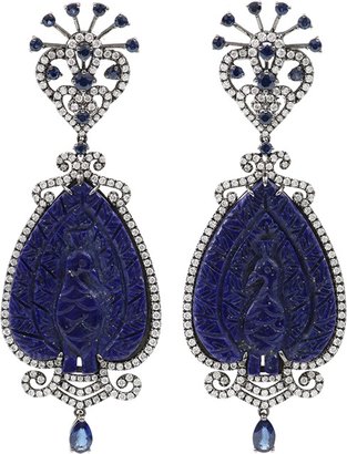 Lapis BOCHIC Carved Peacock Earrings