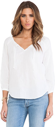 C&C California Textured Cotton 3/4 Sleeve Peasant Top With Lace Blouse