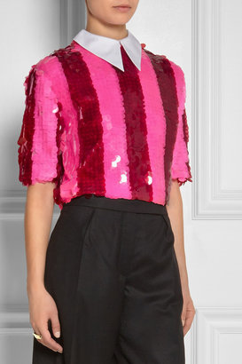 House of Holland Striped paillette-embellished tulle top