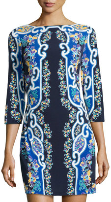 Ali Ro Floral Mirror-Print Jersey Dress, Midnight