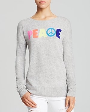 Aqua Cashmere Sweater - Rainbow Peace High Low