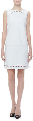 Escada Dot-Cutout Leather Dress, Off White