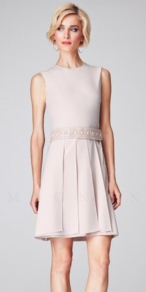 Mignon Jewel-Neck Beaded Belt Pleated Knit Dresses