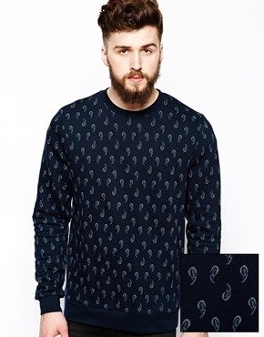 ASOS Sweatshirt With All Over Paisley - Navy