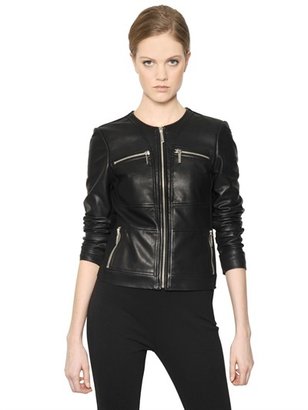 MICHAEL Michael Kors Leather & Jersey Leather Moto Jacket