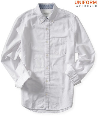 Aeropostale Long Sleeve Solid Oxford Woven Shirt