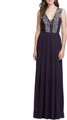 Rebecca Taylor Beaded Double V-Neck Gown