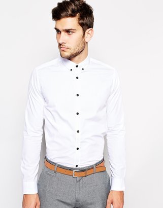 ASOS Smart Shirt In Long Sleeve With Button Down Collar And Contrast Buttons