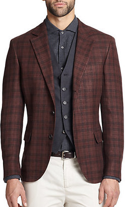 Brunello Cucinelli Wool/Silk/Linen Plaid Jacket