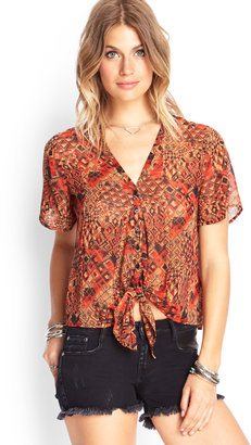 Forever 21 Abstract Geo Self-Tie Shirt