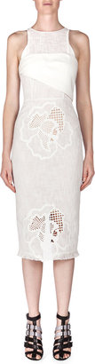 Roland Mouret Abersley Laser-Cut Hibiscus Colorblock Dress, White/Black