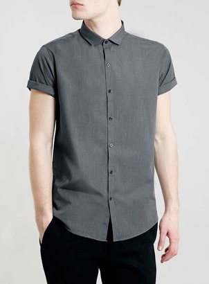 Topman Grey Marl Short Sleeve Smart Shirt