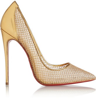 Christian Louboutin Follies Resille 120 metallic leather and fishnet pumps