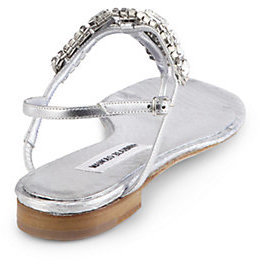 Manolo Blahnik Zanfimod Jeweled Metallic Leather Thong Sandals