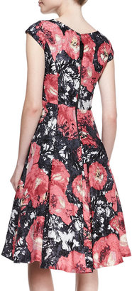 Tracy Reese Cap-Sleeve Flared Floral-Print Dress