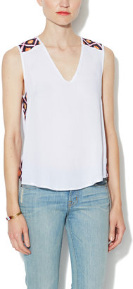 Embroidered Accent V-Neck Shell