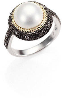 Jude Frances Grey Diamond, White Mabe Pearl, Sterling Silver and 18K Yellow Gold Ring