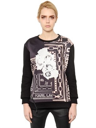 Karl Lagerfeld Paris Printed Satin Panel Sweatshirt