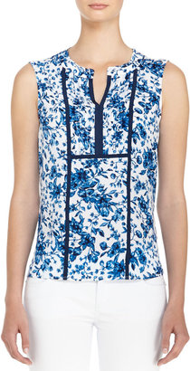 Jones New York Sleeveless Floral Georgette Top with Ruffled Collar