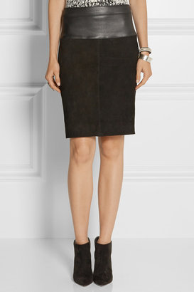 Narciso Rodriguez Leather-trimmed suede pencil skirt