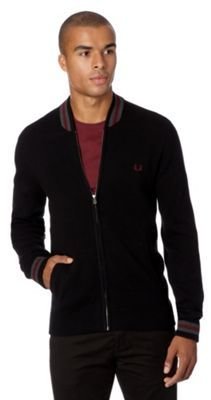 Fred Perry Black knitted crew neck bomber cardigan