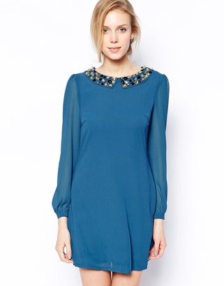 Sugarhill Boutique Gem Dress With Embellished Collar - Blue