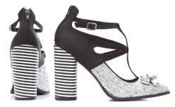 New Look Silver Embellished T-Bar Strap Striped Block Heels