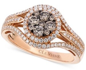 LeVian Chocolate and White Diamond Circle Cluster Ring in 14k Rose Gold (7/8 ct. t.w.)