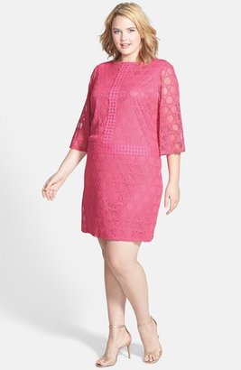 London Times Lace Trim Shift Dress (Plus Size)