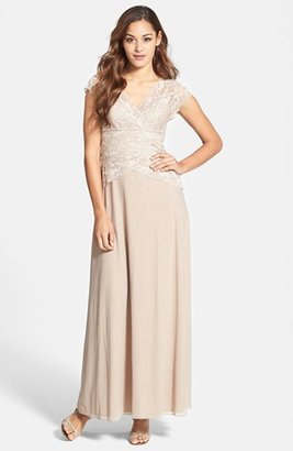 Marina Cap Sleeve Lace Bodice Gown