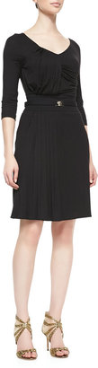 Versace 1/2-Sleeve Pleated Jersey Dress, Nero Black