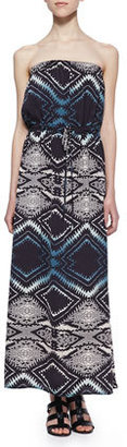 Neiman Marcus Cusp by Strapless Ombre Diamond-Print Maxi Dress, Black Pattern