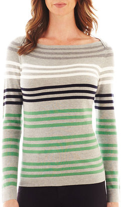 Liz Claiborne Long-Sleeve Fine-Gauge Striped Sweater
