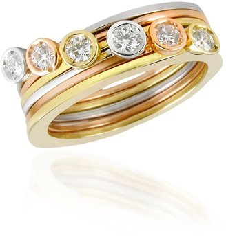 Torrini Bezel-set Diamond Three-tone 18K Gold Stackable Ring - Set of Six