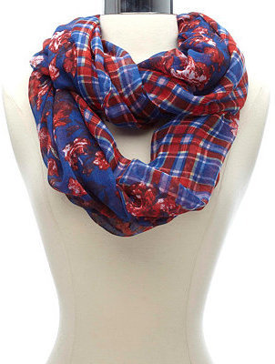 Charlotte Russe Plaid-Trimmed Floral Print Infinity Scarf